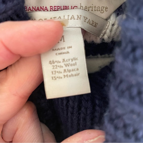 Banana Republic Navy Cream Striped Wool Alpaca Mohair Cowl Neck Sweater Medium - Picture 5 of 5